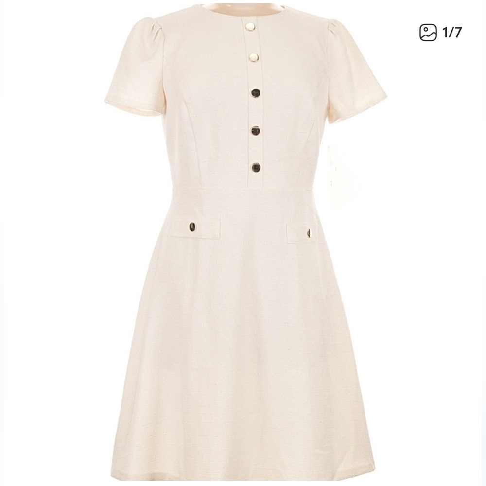 Andrew Marc Cream Button-Front Mini Dress